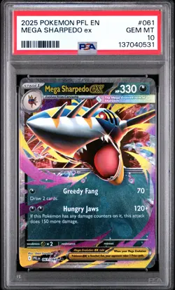 2025 POKEMON PFL EN-PHANTASMAL FLAMES #061 MEGA SHARPEDO EX PSA 10 - Image 1