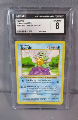 SQUIRTLE #63/102 Pokemon Base Set 1st Edition Card 1999 CGC 8 NM/Mint - Image 1