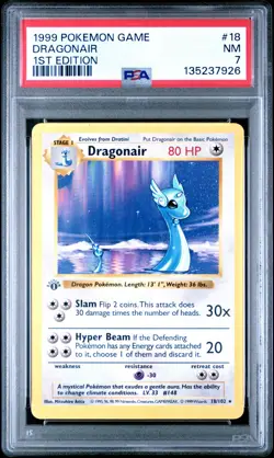 PSA 7 NM Dragonair 1st Edition Base Set Shadowless 18/102 Rare Pokemon Card - Image 1