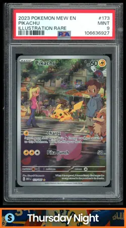 2023 POKEMON SV 151 - MEW EN #173/165 PIKACHU ILLUSTRATION RARE PSA 9 - Image 1
