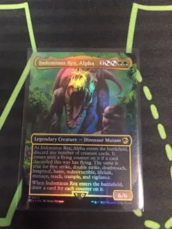 MTG Magic The Gathering Indominus Rex, Alpha REX Rare Borderless Dinosaur - Image 1