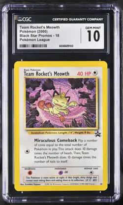 CGC GEM MINT 10 Team Rocket's Meowth Black Star Promos #18 2000 Pokemon - Image 1