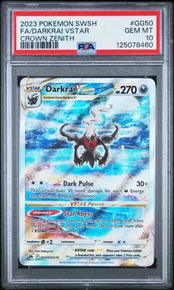 2023 POKEMON SWORD & SHIELD CROWN ZENITH #GG50 FULL ART/DARKRAI VSTAR PSA 10 - Image 1