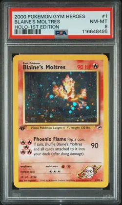2000 Pokemon Gym Heroes Blaine’s Moltres 1st Edition Holo PSA 8 #1/132 | WOTC - Image 1