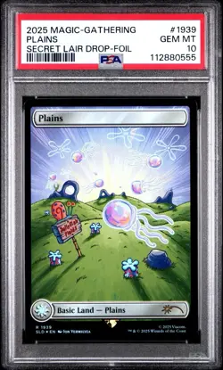 2025 MTG SECRET LAIR X SPONGEBOB SQUAREPANTS PLAINS FOIL PSA 10 GEM MINT - Image 1