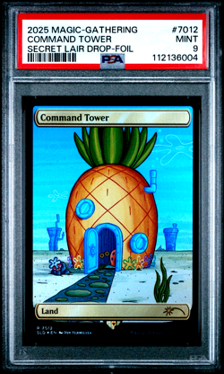 2025 MTG Magic The Gathering Secret Lair Spongebob Foil Command Tower PSA 9 Mint - Image 1