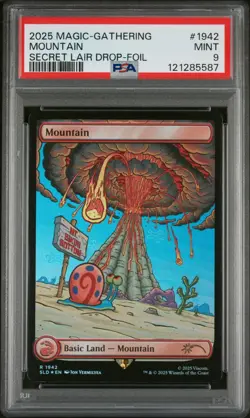 2025 Magic The Gathering SpongeBob Secret Lair Mountain Foil #1942 PSA 9 Mint 87 - Image 1
