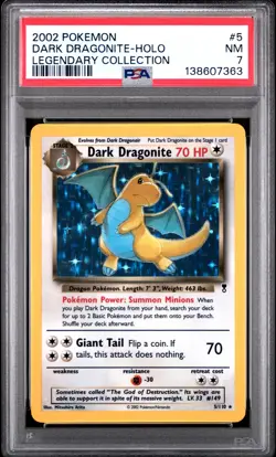 2002 POKEMON LEGENDARY COLLECTION #5 DARK DRAGONITE-HOLO PSA 7 - Image 1