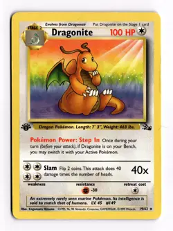 1999 Pokemon Fossil 1st First Edition Dragonite 19/62 Non-Holo - Image 1