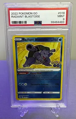 Pokemon 2022 Radiant Blastoise Holo PSA 9 Mint Card 018/078 Pokemon Go - Image 1