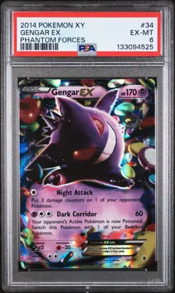 2014 POKEMON XY PHANTOM FORCES #34 GENGAR EX PSA 6 - Image 1