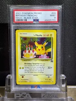 2001 POKEMON PROMO BLACK STAR 24 BIRTHDAY PIKACHU HOLO PSA 9 MINT - Image 1