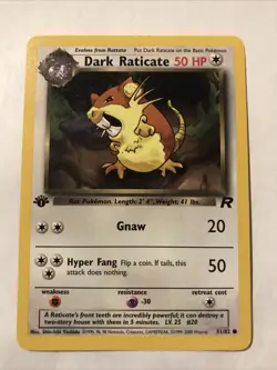 Pokemon TCG Dark Raticate 51/82 Team Rocket 1st Edition Common WOTC - Image 1