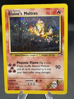 Pokemon TCG Blaine's Moltres Gym Heroes Holo 1/132 Unlimited Rare - HP/Damaged - Image 1