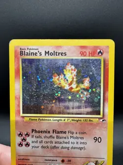 Pokemon TCG Blaine's Moltres Gym Heroes Holo 1/132 Unlimited Rare - HP/Damaged - Image 3