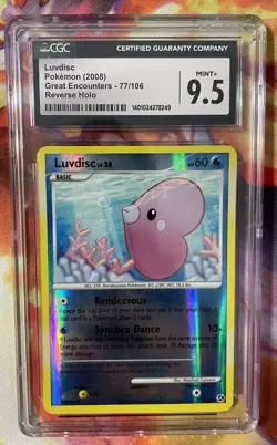 2008 Pokemon Great Encounters #77/106 Luvdisc Reverse Holo CGC 9.5 MINT+ - Image 1