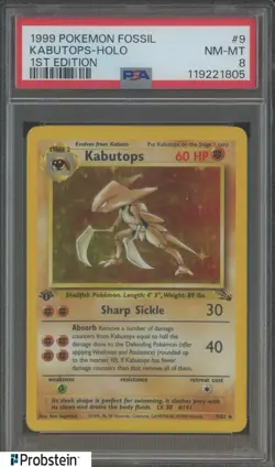 1999 Pokemon Fossil 1st Edition #9 Kabutops - Holo PSA 8 NM-MT - Image 1
