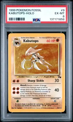 1999 POKEMON FOSSIL #9 KABUTOPS-HOLO PSA 6 - Image 1