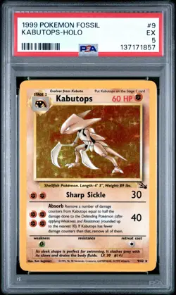 1999 POKEMON FOSSIL #9 KABUTOPS-HOLO PSA 5 - Image 1