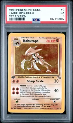 1999 POKEMON FOSSIL 1ST EDITION #9 KABUTOPS-HOLO PSA 5 - Image 1