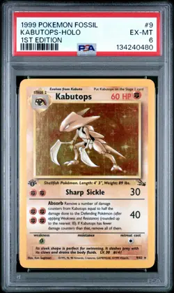 1999 POKEMON FOSSIL 1ST EDITION #9 KABUTOPS-HOLO PSA 6 - Image 1