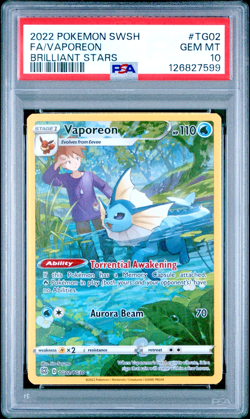 PSA 10 GEM MINT! Pokemon Vaporeon TG02/TG30 Trainer Gallery Brilliant Stars 2022 - Image 1