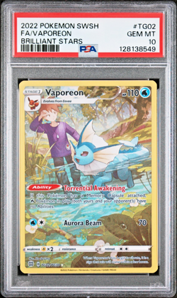 PSA 10 GEM MINT! Pokemon Vaporeon TG02/TG30 Trainer Gallery Brilliant Stars 2022 - Image 1