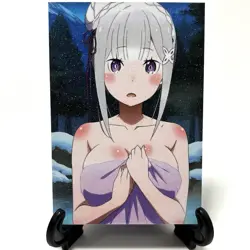 Re:Zero Emilia Sexy Hentai Anime Waifu Girl Doujin Lewd Goddess Glitter Art Card - Image 1