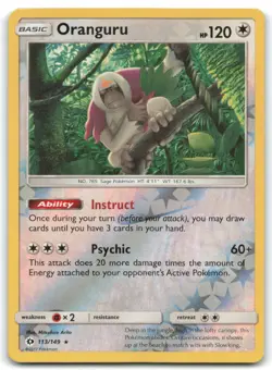 Oranguru #113/149 Sun and Moon Base Set Holo Rare Reverse Holo LP Pokemon 4C2 - Image 1