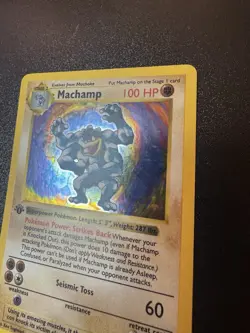 POKEMON 1st Edition Shadowless Base Set MACHAMP 8/102 Holo Rare LP MP Vintage - Image 3