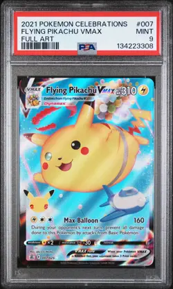 2021 POKEMON CELEBRATIONS #007 FULL ART/FLYING PIKACHU VMAX PSA 9 - Image 1