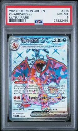 2023 POKEMON OBF EN-OBSIDIAN FLAMES 215 CHARIZARD EX ULTRA RARE PSA 8 - Image 1