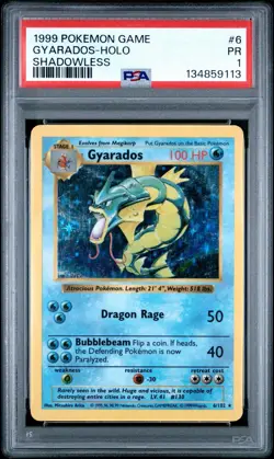PSA 1 Shadowless Gyarados 6/102 Base Holo 1999 Pokemon Card Vintage WOTC - Image 1