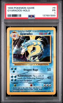 1999 POKEMON BASE SET UNLIMITED #6 GYARADOS-HOLO PSA 1 - Image 1