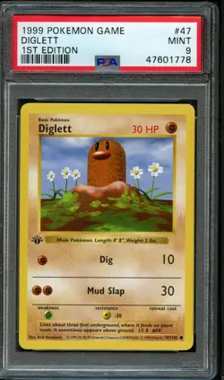 1999 Pokemon Base Set Shadowless 1st Edition Diglett #47 PSA 9 Mint - Image 1