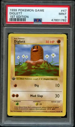 1999 Pokemon Base Set Shadowless 1st Edition Diglett #47 PSA 9 Mint - Image 1