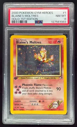 2000 Pokemon Gym Heroes 1st Edition #1/132 Blaine's Moltres Holo PSA 8 - Image 1