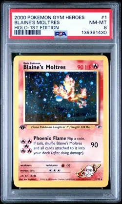 2000 POKEMON GYM HEROES HOLO-1ST EDITION #1 BLAINE'S MOLTRES PSA 8 - Image 1