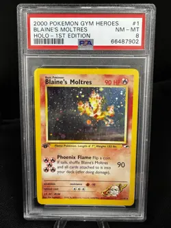 2000 Pokemon Gym Heroes 1st Edition #1 Blaine's Moltres Holo PSA 8 NM-MT - Image 1