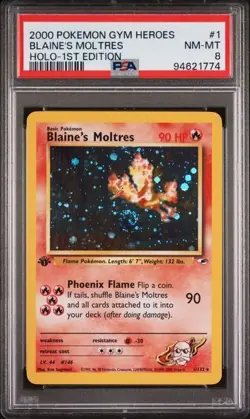 Pokemon 2000 1st Edition Gym Heroes Blaine's Moltres Holo 1/132 PSA 8 (*SWIRL*) - Image 1