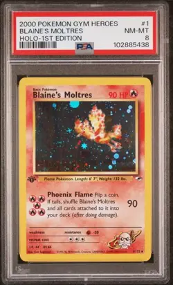 2000 Pokemon Gym Heroes 1st Edition Holo Blaine's Moltres #1 PSA 8 - Image 1