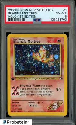 2000 Pokemon Gym Heroes 1st Edition #1 Blaine's Moltres Holo PSA 8 NM-MT - Image 1