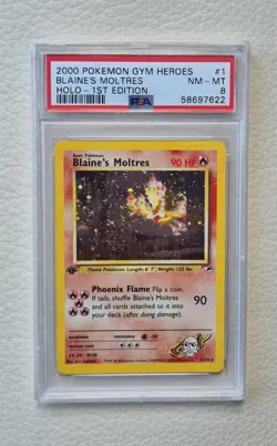 Blaine's Moltres - Holo - 1st Edition PSA 8 - Gym Heroes - 2000 - #1/132 Pokemon - Image 1