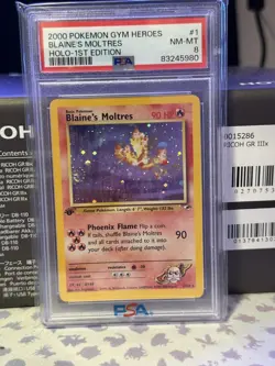 2000 POKEMON GYM HEROES HOLO-1ST EDITION #1 BLAINE'S MOLTRES PSA 8 - Image 1