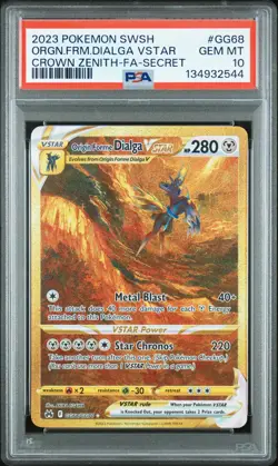 2023 POKEMON SWSH CROWN ZENITH SECRET FULL ART/ORIGIN FORME DIALGA VSTAR PSA 10 - Image 1