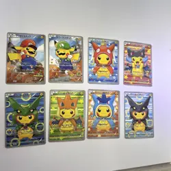 POKEMON PIKACHU PONCHO CHARIZARD MARIO LUIGI RAYQUAZA COMPLETE SET 8 Card - Image 1