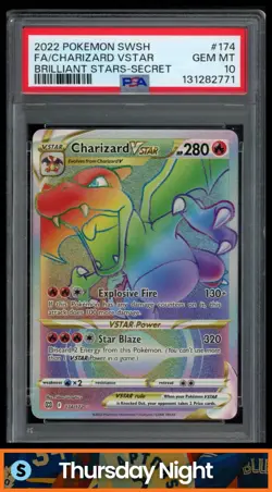 2022 POKEMON BRILLIANT STARS #174/172 CHARIZARD VSTAR SECRET RAINBOW RARE PSA 10 - Image 1