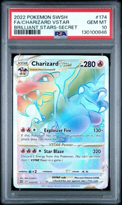 PSA 10 Charizard VSTAR 174/172 Brilliant Stars Rainbow Pokemon Graded Gem Mint - Image 1