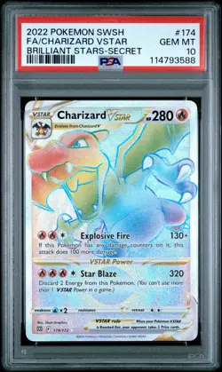 PSA 10 Charizard Vstar 174/172 Pokemon Brilliant Stars Rainbow Secret Rare - Image 1