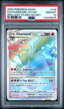 PSA 10 Charizard Vstar 174/172 Pokemon Brilliant Stars Rainbow Secret Rare - Image 1